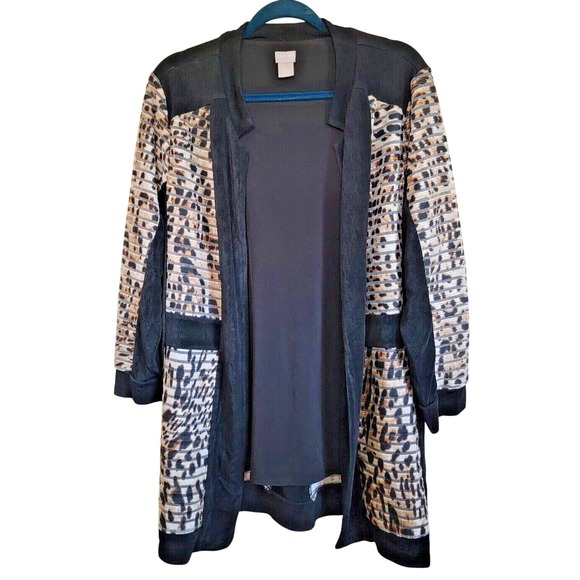 Chico's Tops - Chico's Travelers 2 Stretch Long Slv‎ Open Cardigan Jacket Top L Blk Anim Prnt